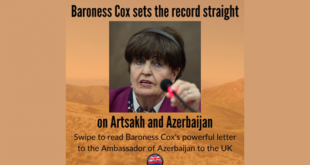 رسالة من البارونة كارولين كوكس إلى سفير أذربيجان لدى بريطانيا العظمى.